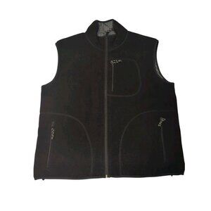 Free Country Vest Mens Medium Black Gray Reversible Fleece Nylon Full Zip